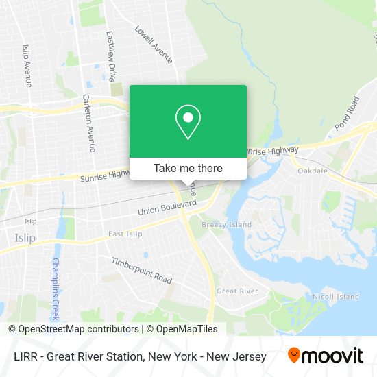 How to get to LIRR Great River Station in East Islip, Ny by train or bus?