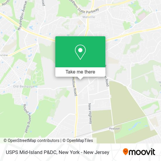 How to get to USPS MidIsland P&DC in Melville, Ny by bus or train?