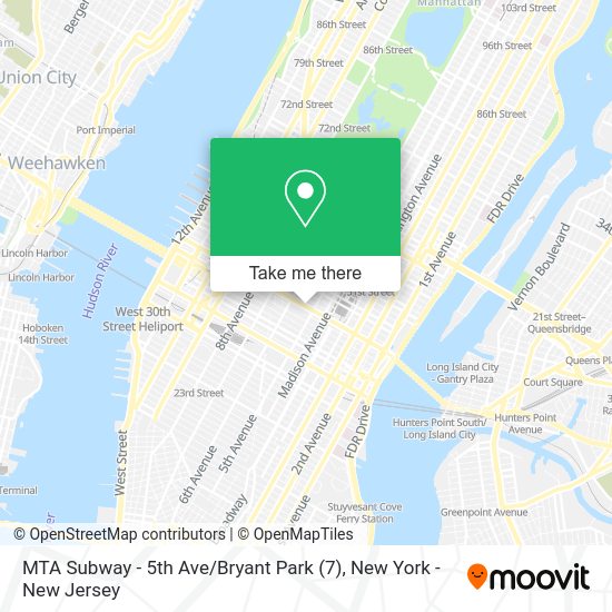 How to get to MTA Subway 5th Ave / Bryant Park (7) in Manhattan by subway, bus or train?