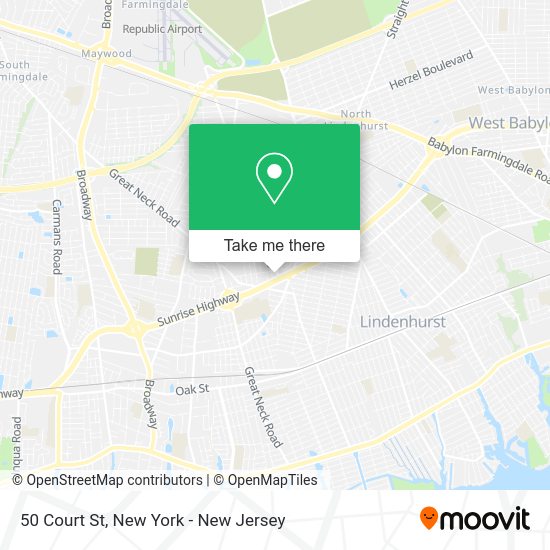 How to get to 50 Court St in North Amityville, Ny by bus or train?