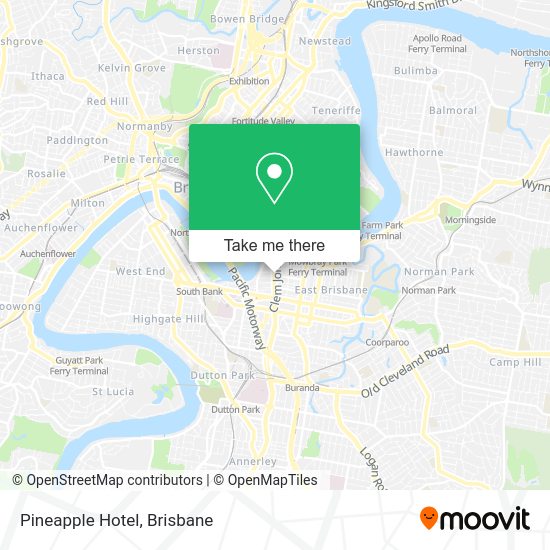 How to get to Pineapple Hotel in Kangaroo Point by bus or train?