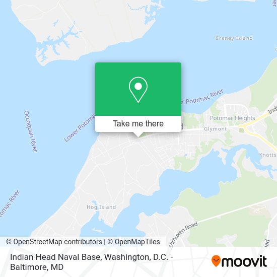 How to get to Indian Head Naval Base in Charles County by bus or train?