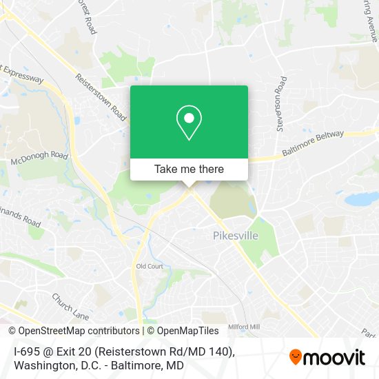 How to get to I695 Exit 20 (Reisterstown Rd / MD 140) in Baltimore