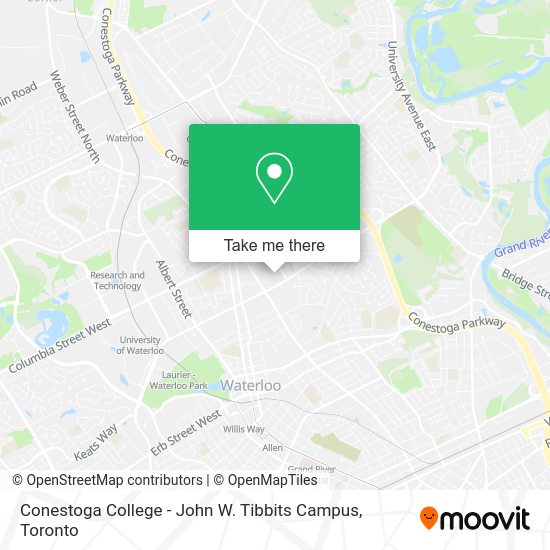 How to get to Conestoga College John W. Tibbits Campus in Waterloo by bus?