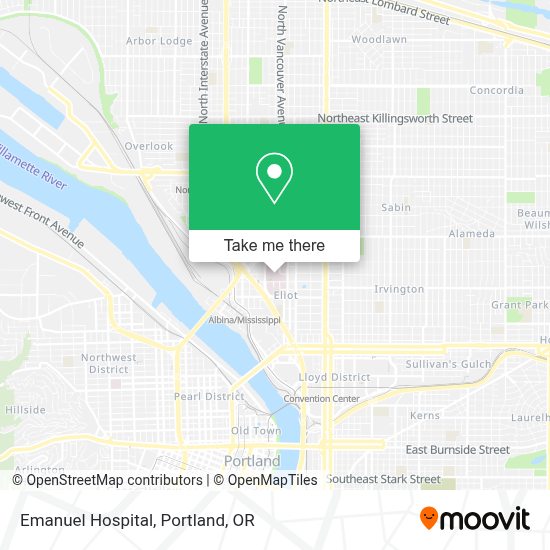 How to get to Emanuel Hospital in Portland by bus, light rail or train?