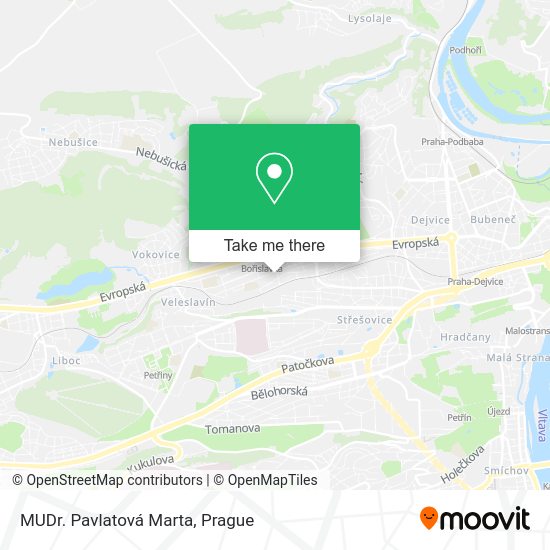 How to get to MUDr. Pavlatová Marta in Praha 6 by bus, subway, train or