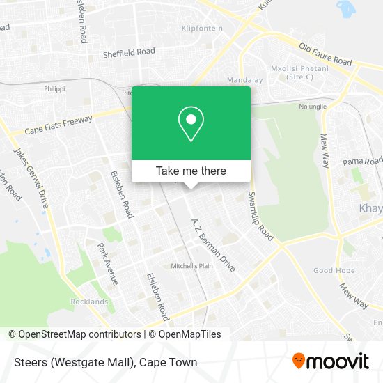 How to get to Steers (Westgate Mall) in Mitchells Plain by bus or train?