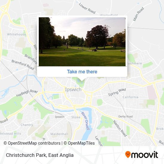 How to get to Christchurch Park in Ipswich by bus or train?