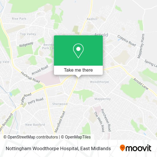 How to get to Nottingham Woodthorpe Hospital in Gedling by bus or light