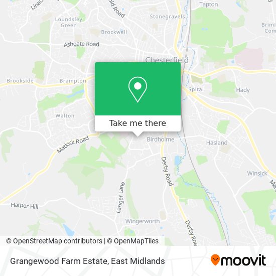 How to get to Grangewood Farm Estate in Chesterfield by bus or train?
