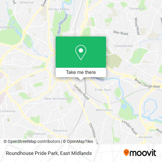 How to get to Roundhouse Pride Park in Derby by bus or train?