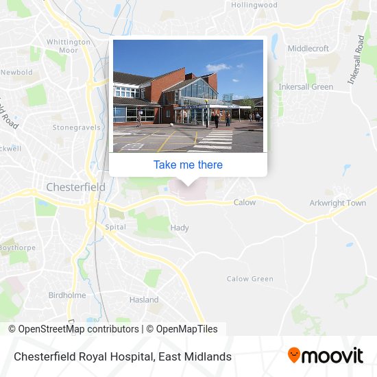 How to get to Chesterfield Royal Hospital by bus or train?