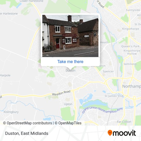 How to get to Duston in Northampton by bus or train?