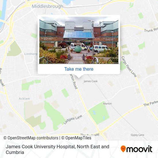 How to get to James Cook University Hospital in Middlesbrough by bus or