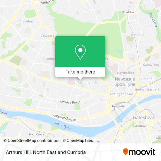 How to get to Arthurs Hill in Newcastle Upon Tyne by bus or underground?