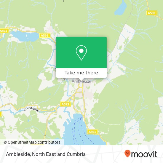 How to get to Ambleside in North East and Cumbria by train or underground?