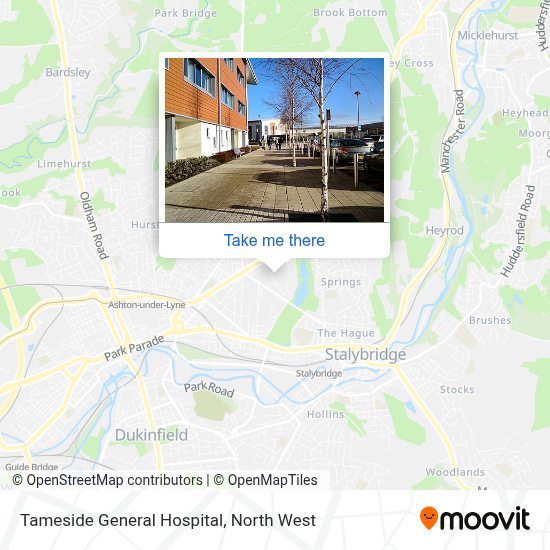 How to get to Tameside General Hospital in Ashton Under Lyne by bus