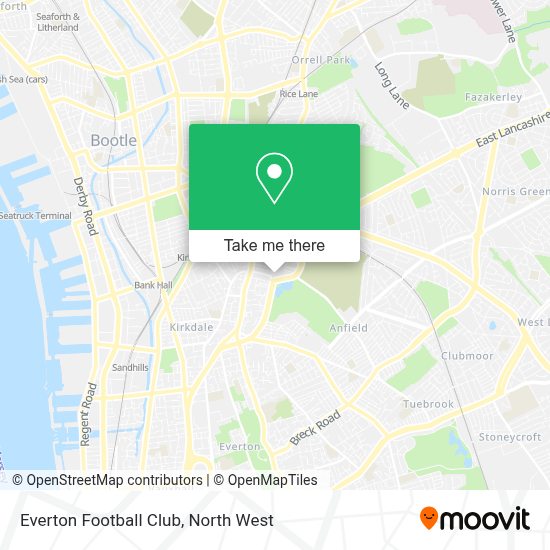 How to get to Everton Football Club in Liverpool by bus or train?