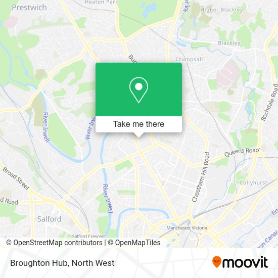 How to get to Broughton Hub in Salford by bus, light rail or train?