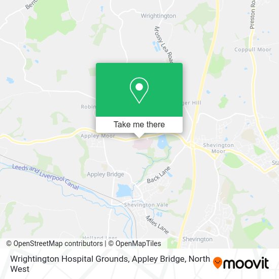 How to get to Wrightington Hospital Grounds, Appley Bridge by bus or train?