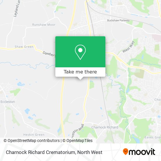 How to get to Charnock Richard Crematorium in Euxton by bus or train?