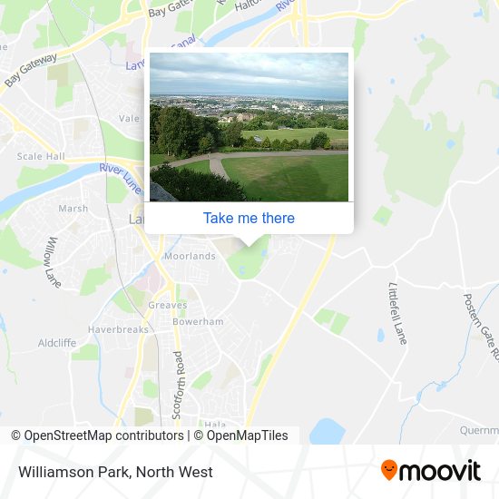 How to get to Williamson Park in Lancaster by bus or train?