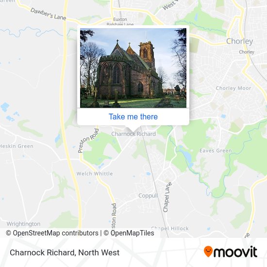 How to get to Charnock Richard in Chorley by bus or train?