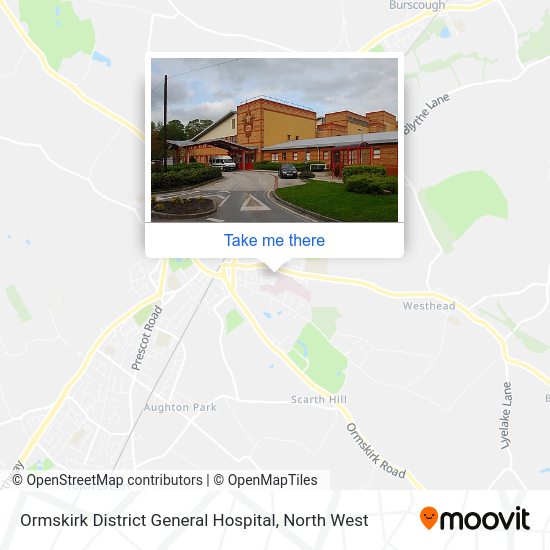How to get to Ormskirk District General Hospital by bus or train?