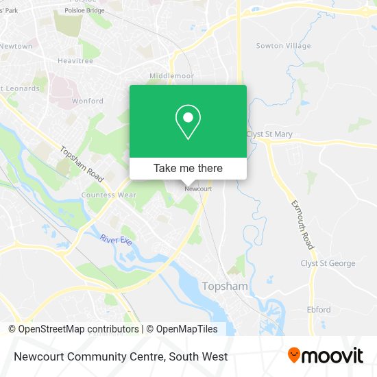 How to get to Newcourt Community Centre in Exeter by bus or train?