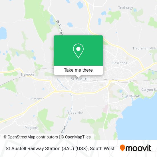 How to get to St Austell Railway Station (SAU) (USX) in Cornwall by bus