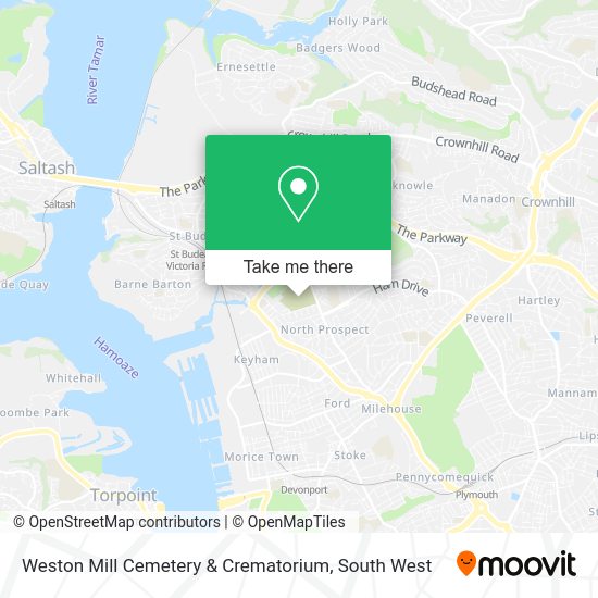 How to get to Weston Mill Cemetery & Crematorium in Plymouth by bus or