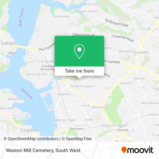 How to get to Weston Mill Cemetery in Plymouth by bus or train?