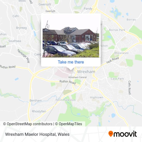 How to get to Wrexham Maelor Hospital by train or bus?