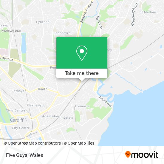 How to get to Five Guys in Cardiff by Bus or Train?
