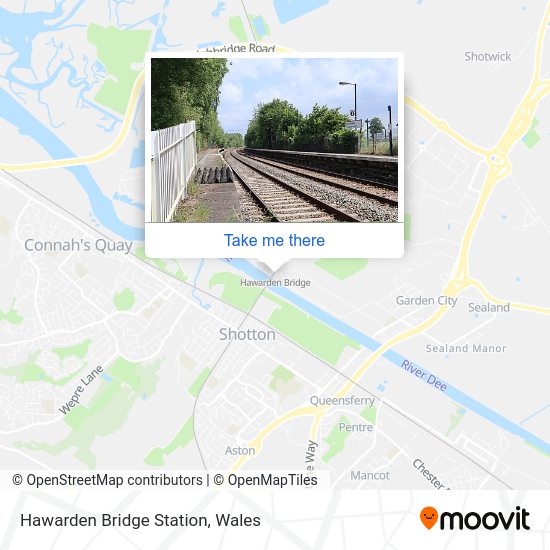 How to get to Hawarden Bridge Station in Wales by train or bus?