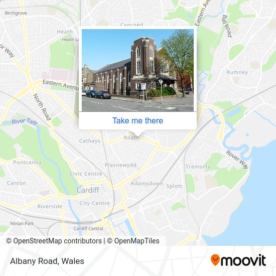 How to get to Albany Road in Cardiff by bus or train?
