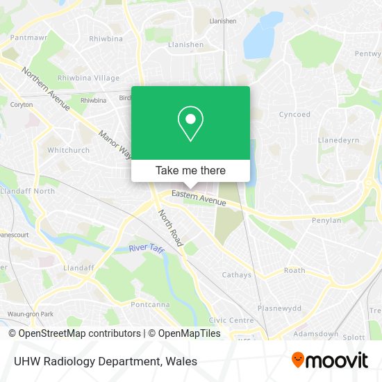 How to get to UHW Radiology Department in Cardiff by bus or train?