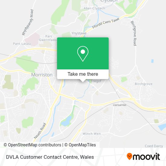 How to get to DVLA Customer Contact Centre in Swansea by bus or train?