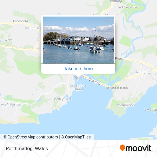 How to get to Porthmadog in Gwynedd by bus or train?