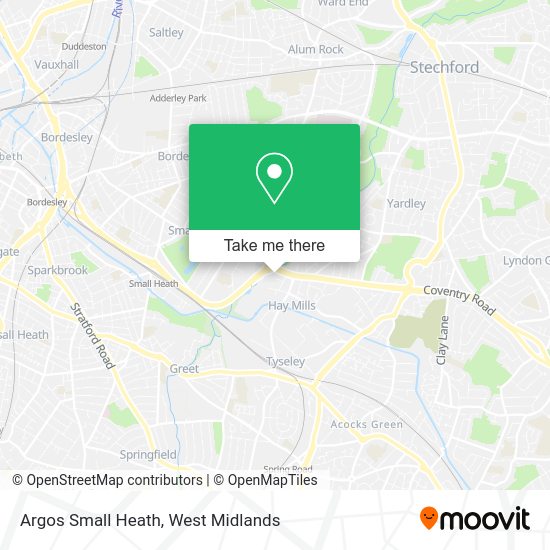 How to get to Argos Small Heath in Tyseley & Hay Mills by bus or train?