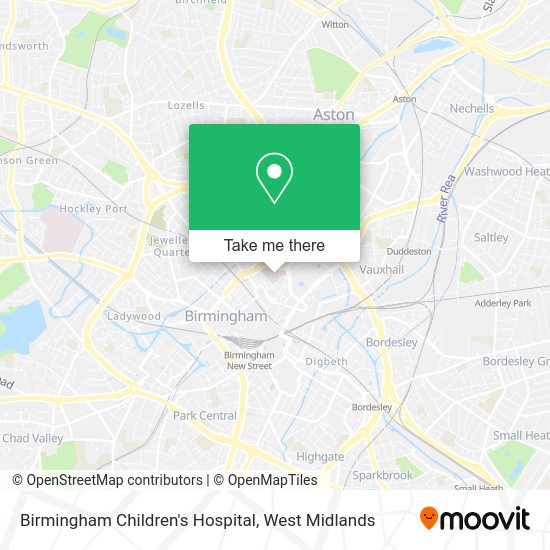 How to get to Birmingham Children's Hospital in Ladywood by bus, train