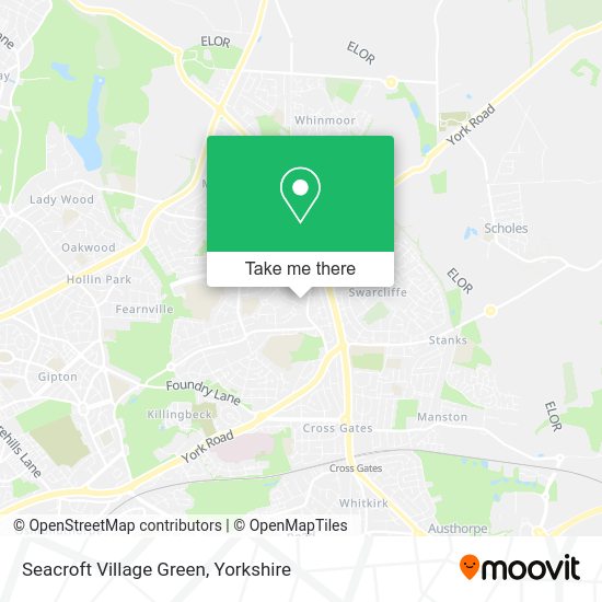 How to get to Seacroft Village Green in Leeds by bus or train?