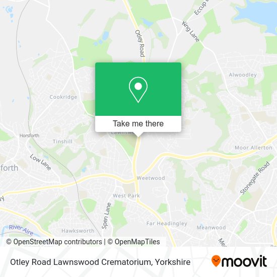 How to get to Otley Road Lawnswood Crematorium in Leeds by bus or train?