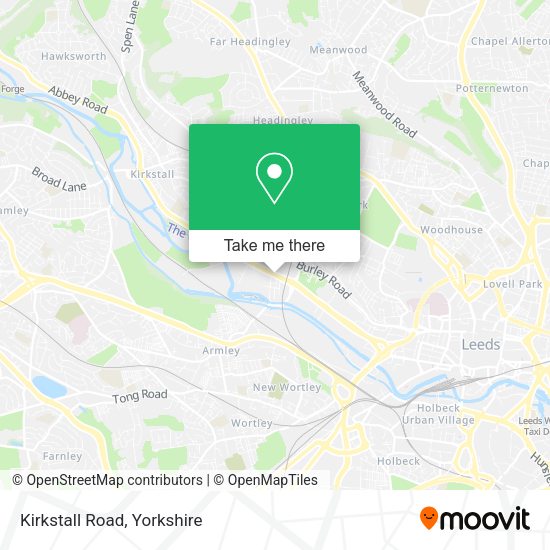 How to get to Kirkstall Road in Leeds by bus or train?