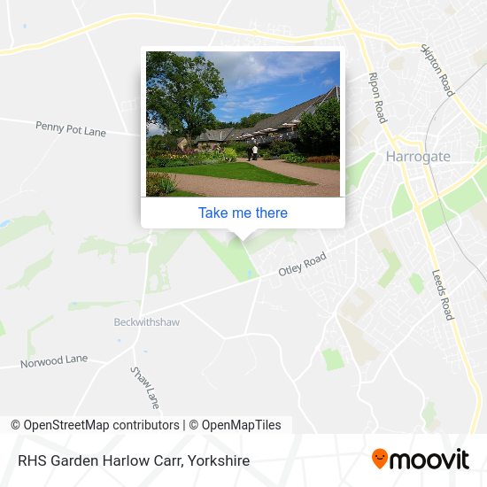 How to get to RHS Garden Harlow Carr in Harrogate by bus or train?