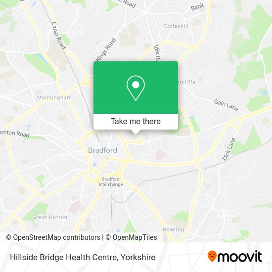 How to get to Hillside Bridge Health Centre in Bradford by bus or train?