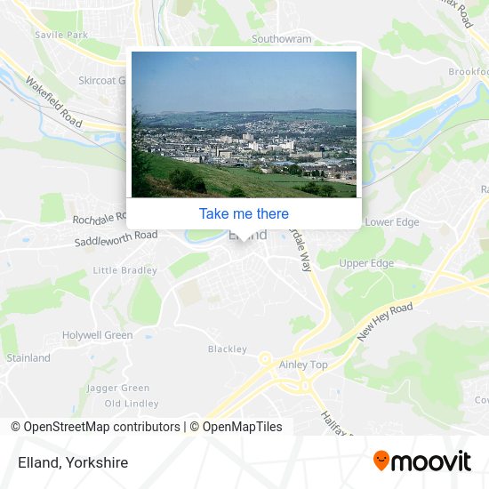 How to get to Elland in Halifax by bus or train?