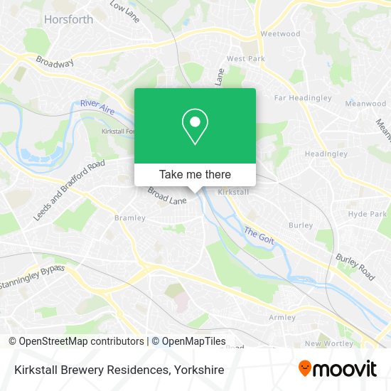 How to get to Kirkstall Brewery Residences in Leeds by bus or train?