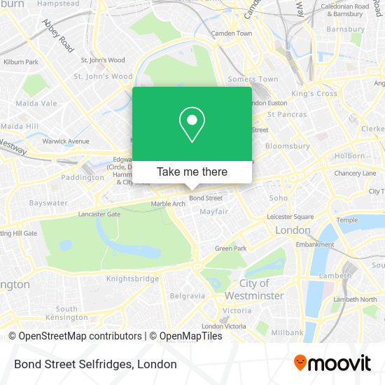 How to get to Bond Street Selfridges in Mayfair by Tube, Bus or Train?