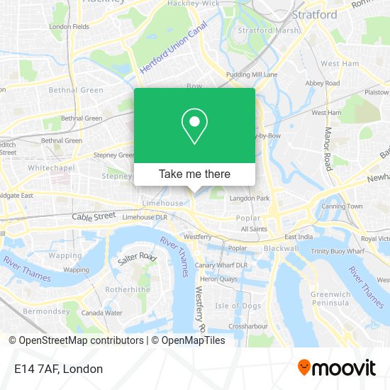How to get to E14 7AF in Limehouse by bus, train, Tube or DLR?